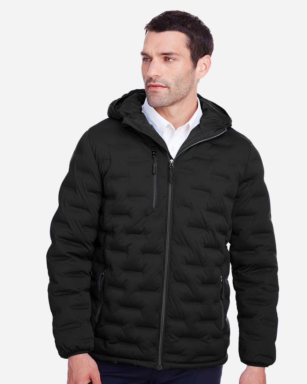 North End NE708 Men's Loft Puffer Jacket in Black/ Carbon