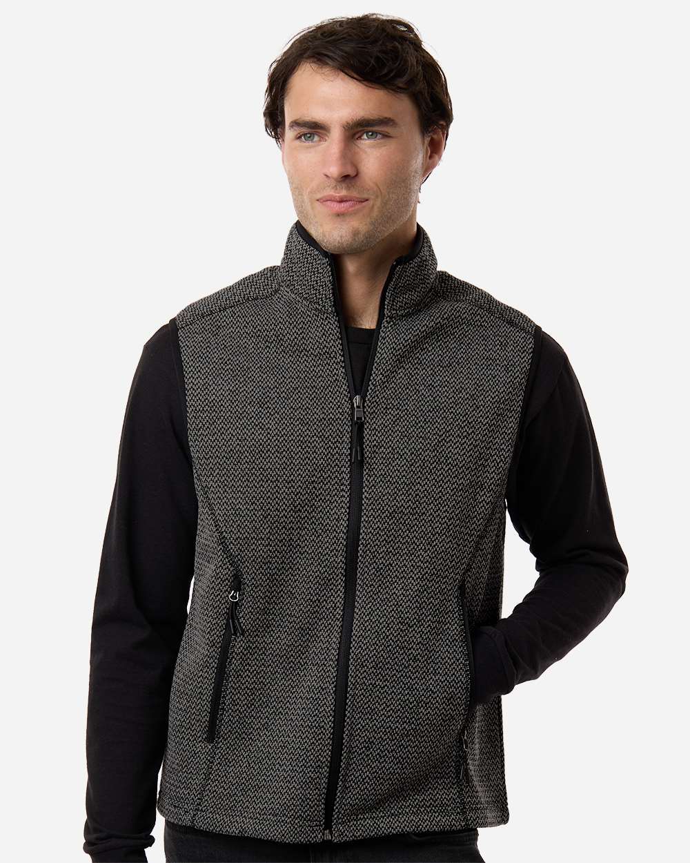 North End NE731 Men's Jasper Jacquard Fleece Vest in Black/ Grey