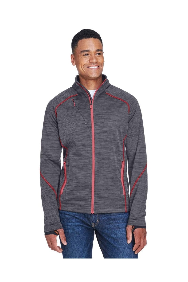North End Outerwear S / Carbon/ Oly Red North End 88697: Men's Flux Melange Bonded Fleece Jacket