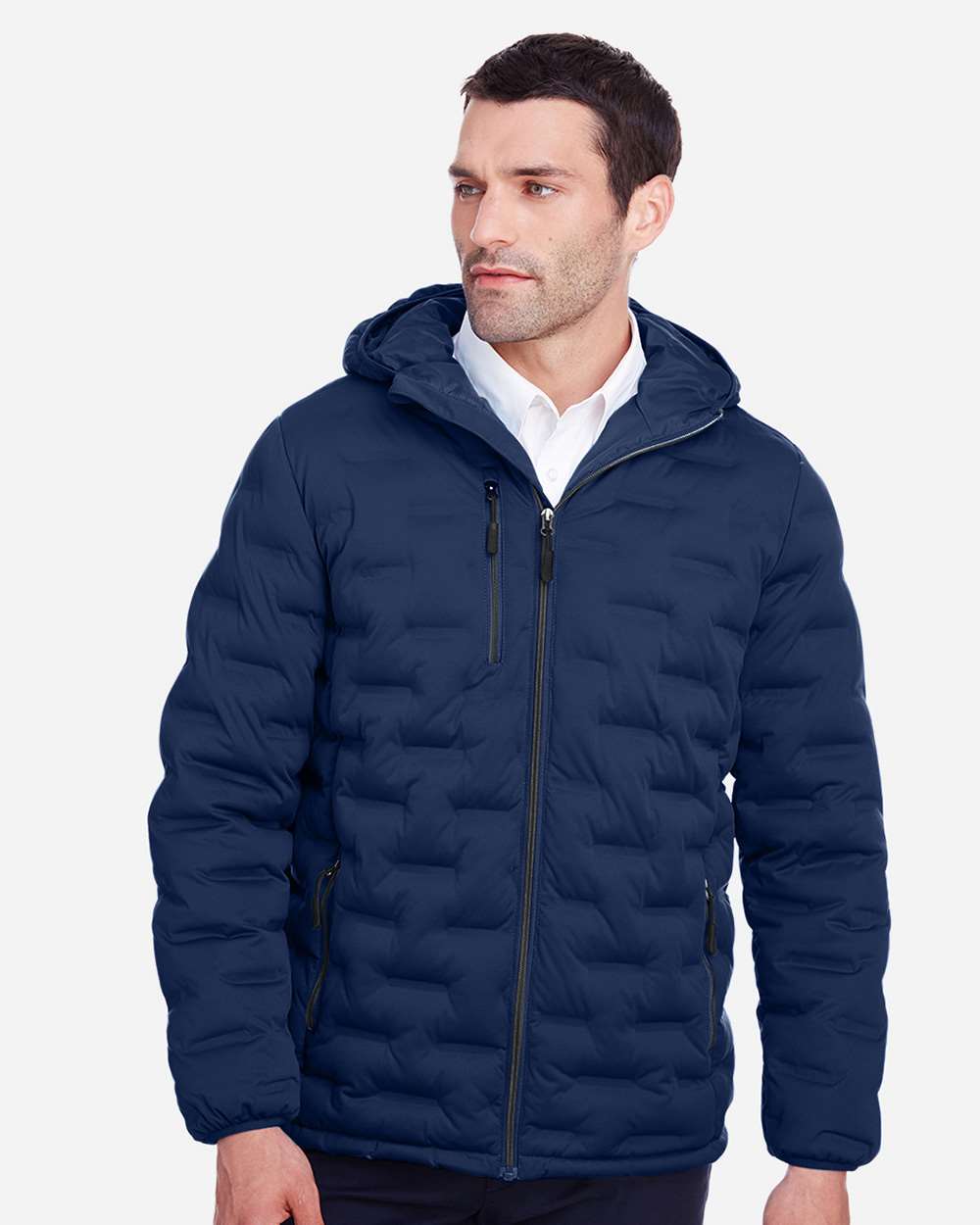 North End NE708 Men's Loft Puffer Jacket in Classic Navy/ Carbon