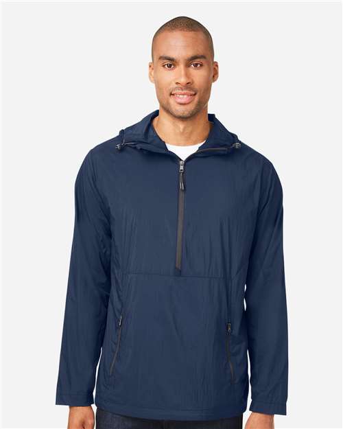 North End NE810 Men's Aura Lightweight Packable Anorak in Classic Navy/ Carbon