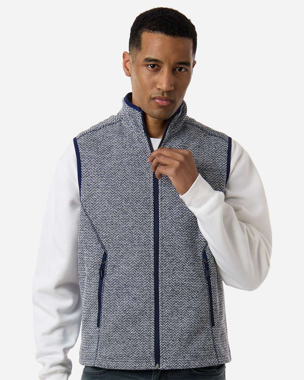 North End NE731 Men's Jasper Jacquard Fleece Vest in Classic Navy/ White