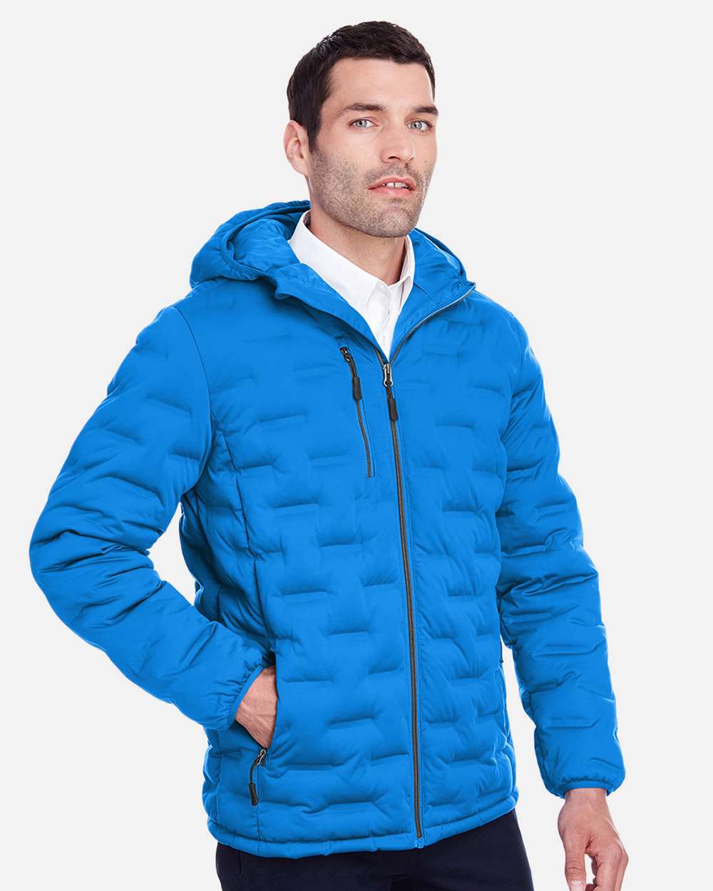 North End NE708 Men's Loft Puffer Jacket in Olympic Blue/ Carbon
