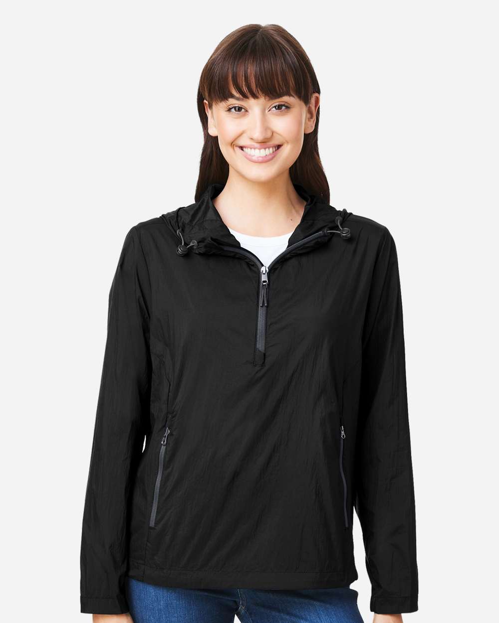 North End NE810W Women's Aura Lightweight Packable Anorak in Black/ Carbon