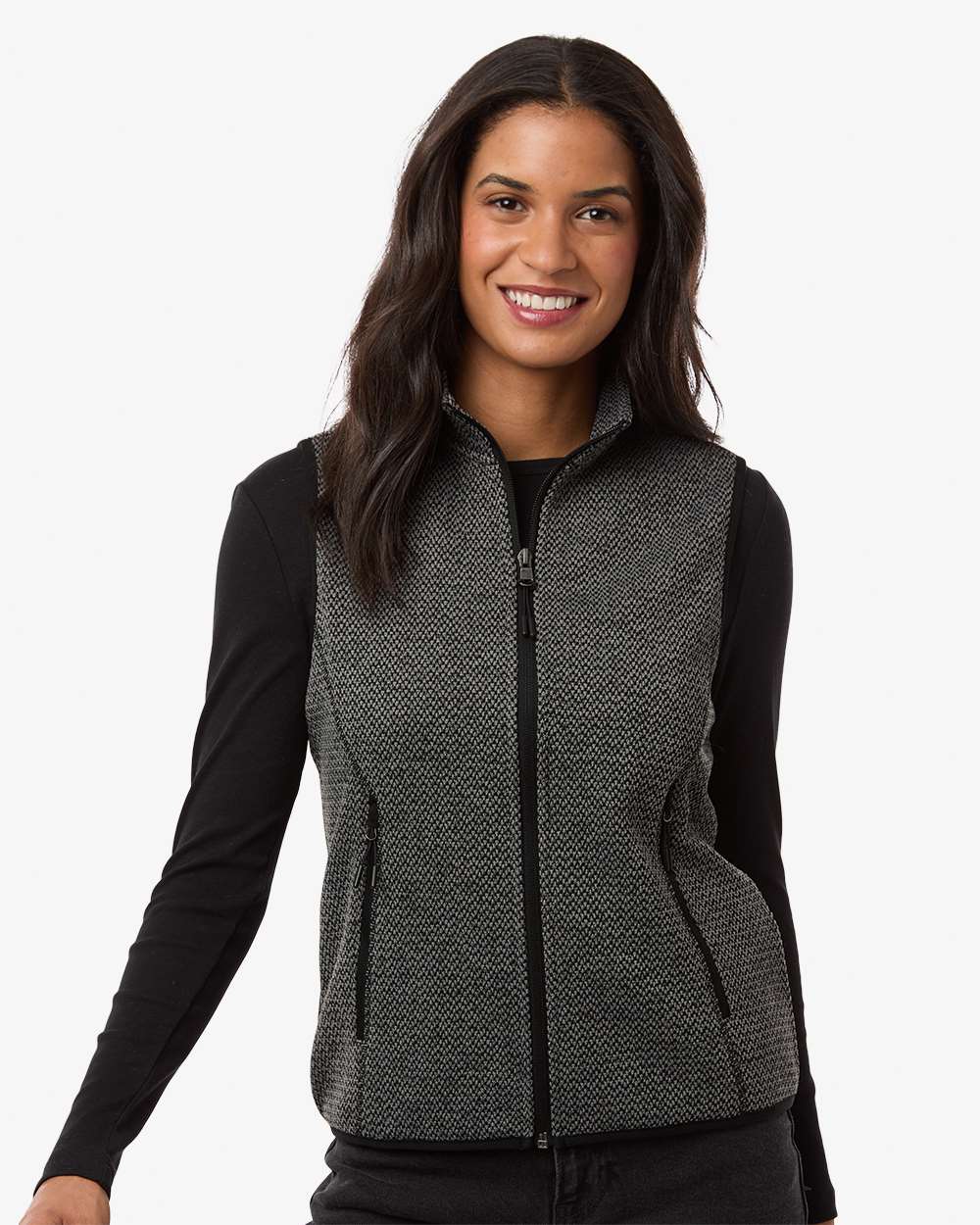 North End NE731W Women's Jasper Jacquard Fleece Vest in Black/ Grey