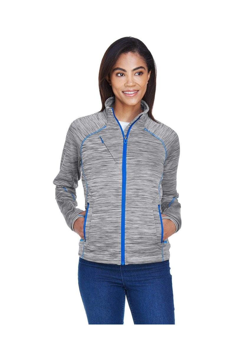 North End Outerwear XS / Platnm/ Oly Blu North End 78697: Ladies' Flux Melange Bonded Fleece Jacket
