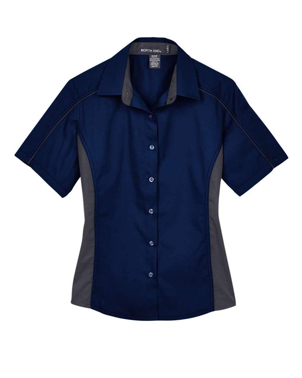 North End 77042 Women's Fuse Colorbloack Twill Short Sleeve Shirt in 