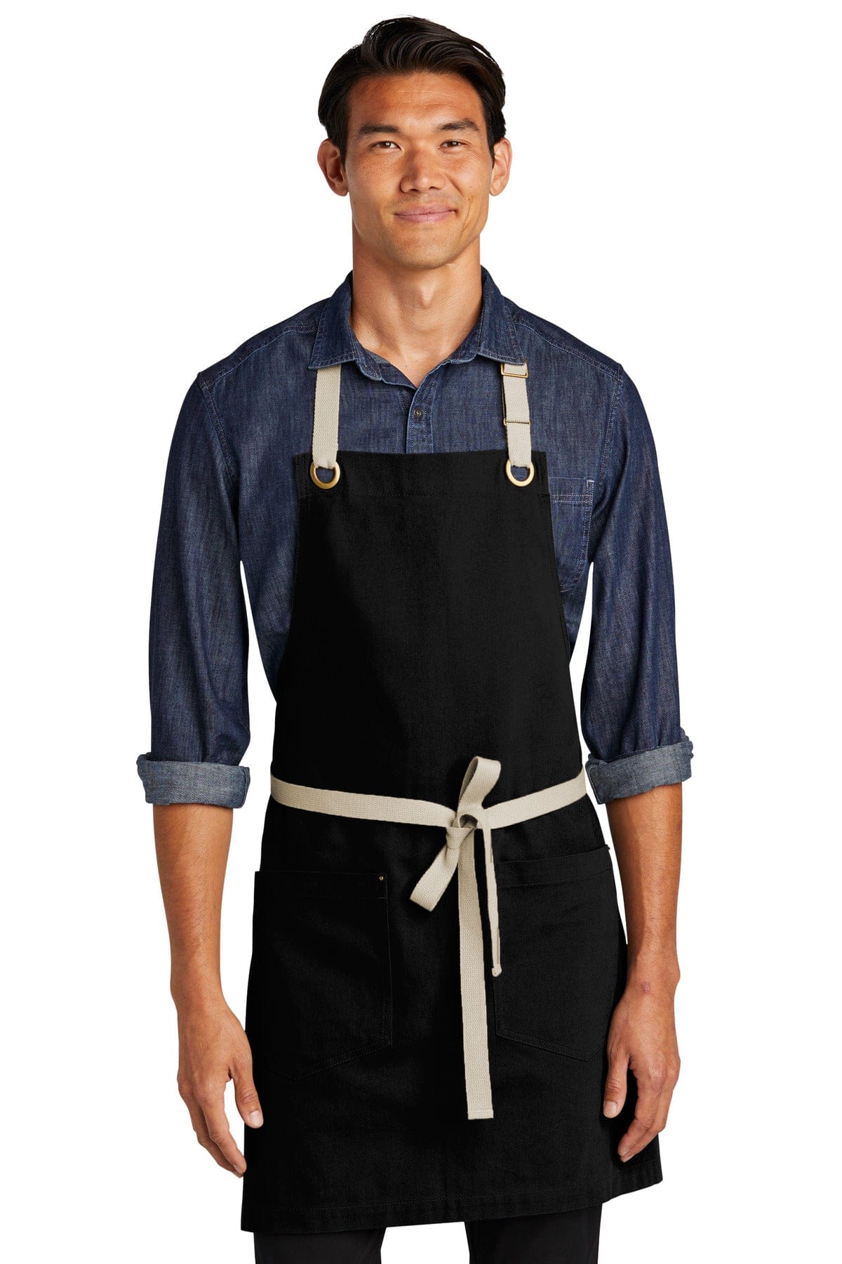Port Authority Accessories OSFA / Black/ Stone Port Authority ®  Canvas Full-Length Two-Pocket Apron A815