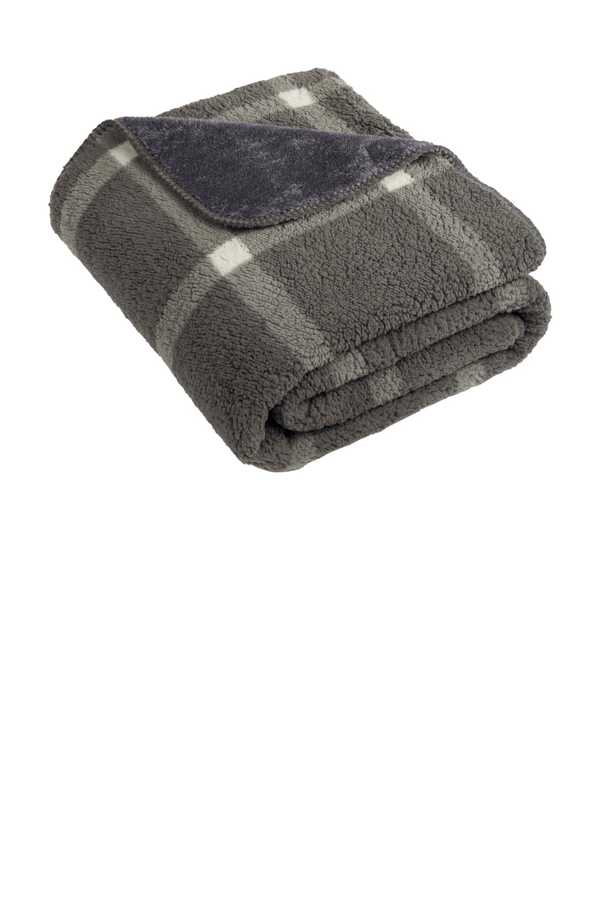 Port Authority Accessories OSFA / Marshmallow/ Grey Window Pane Port Authority Double-Sided Sherpa/Plush Blanket: BP48