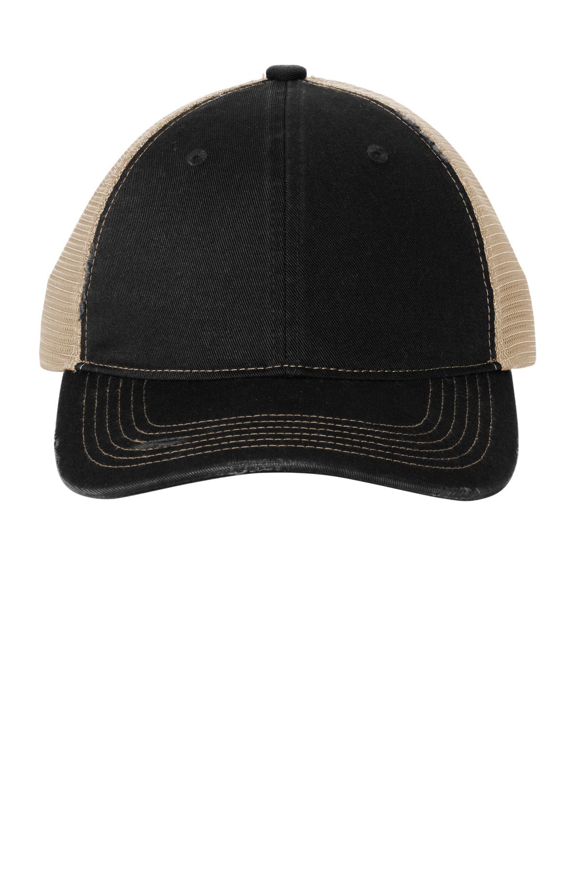 Port Authority Caps OSFA / Black/ Khaki Port Authority C600: Distressed Mesh Back Cap