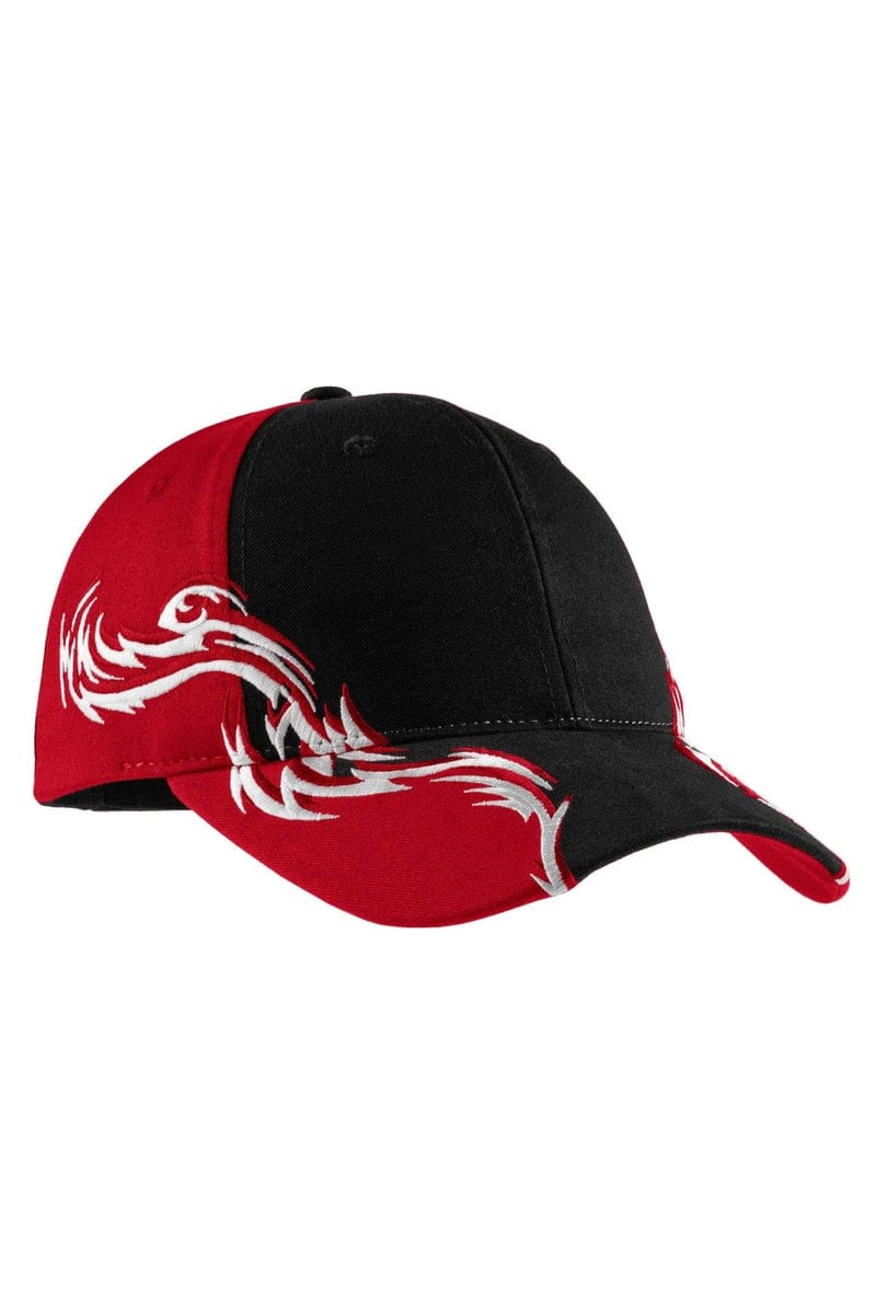 Port Authority Headwear OSFA / Black/Red/White Port Authority® Colorblock Racing Cap with Flames.  C859