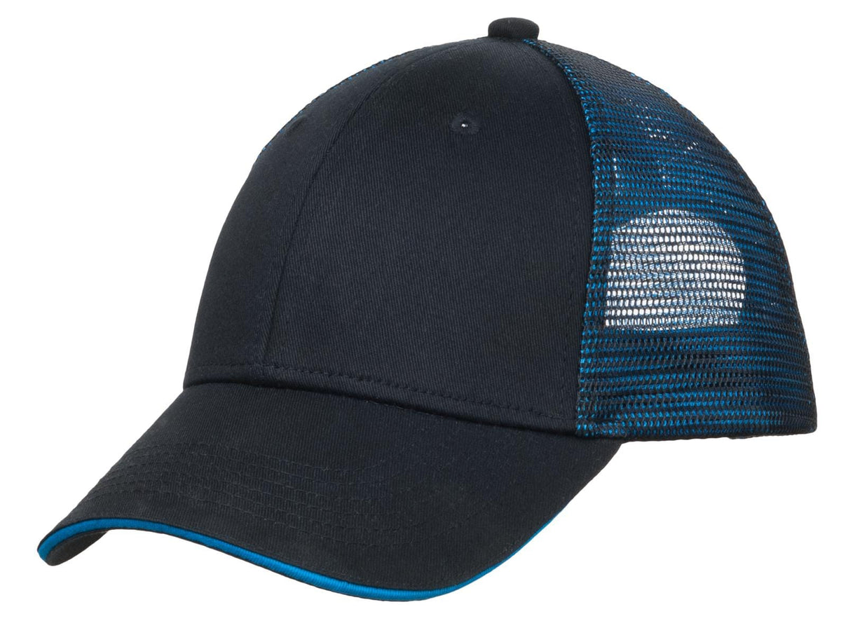 Port Authority Headwear OSFA / Black/ Shock Blue Port Authority Double Mesh Snapback Sandwich Bill Cap. C818