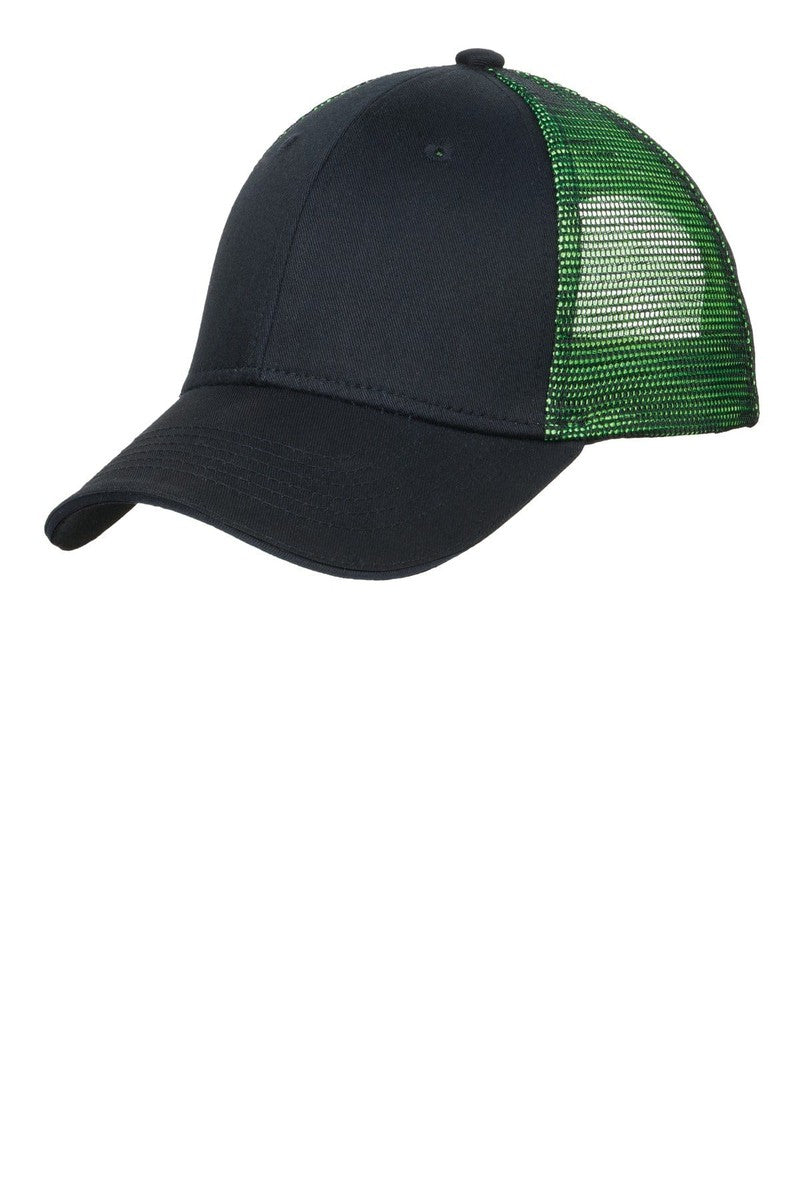 Port Authority Headwear OSFA / Black/ Shock Green Port Authority® Double Mesh Snapback Sandwich Bill Cap. C818