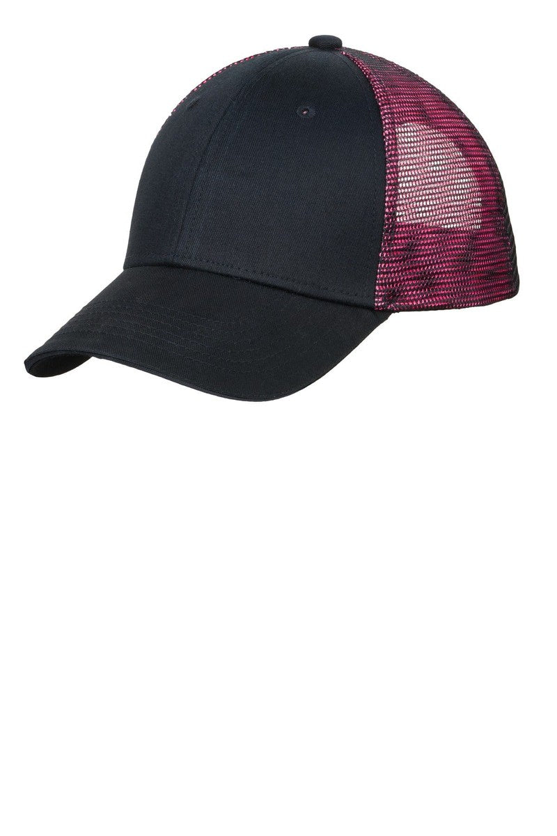 Port Authority Headwear OSFA / Black/ Shock Pink Port Authority® Double Mesh Snapback Sandwich Bill Cap. C818