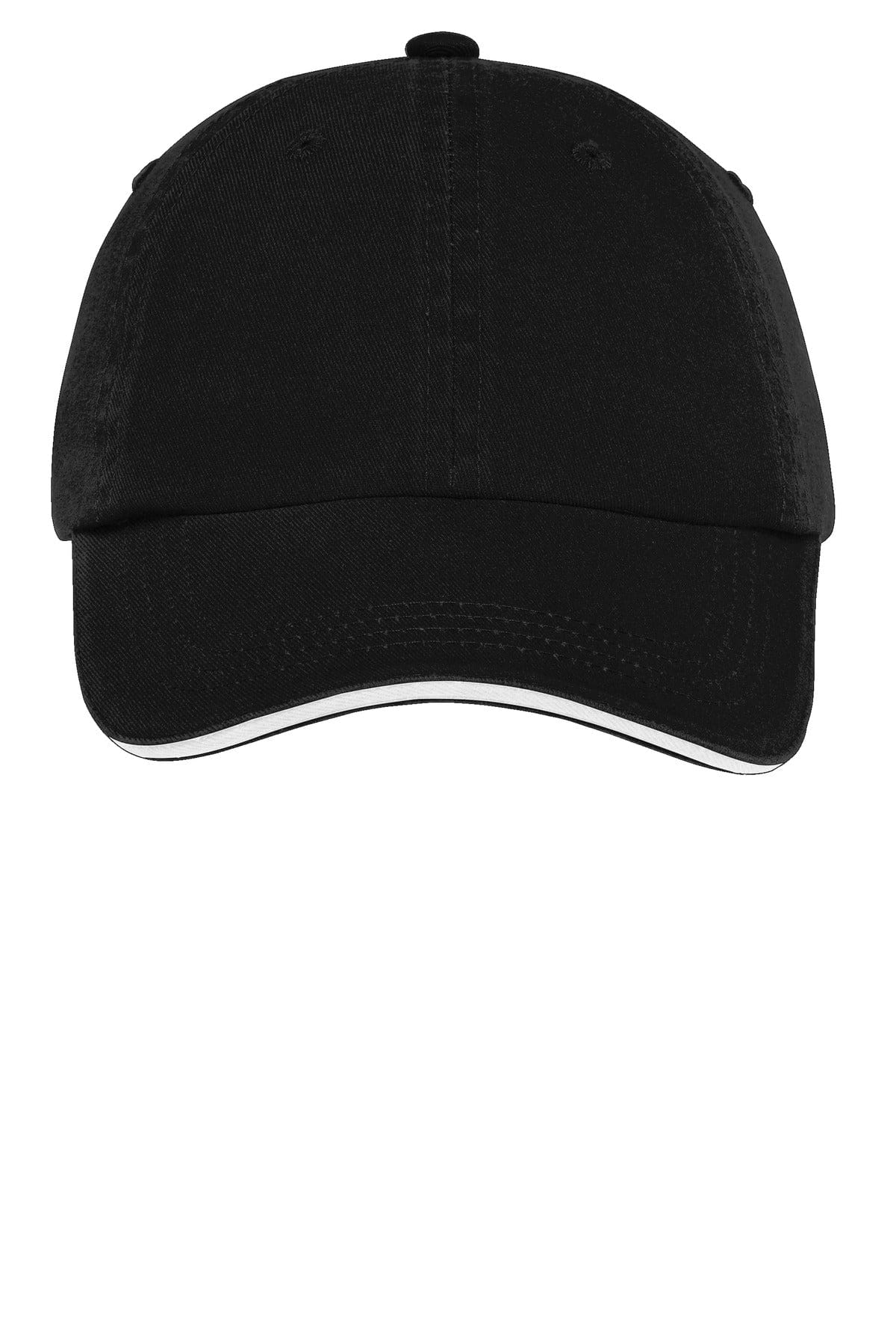 Port Authority Headwear OSFA / Black/ White Port Authority Sandwich Bill Cap with Striped Closure. C830