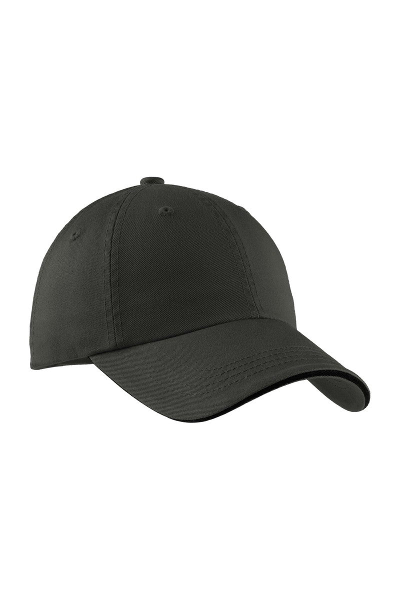 Port Authority Headwear OSFA / Charcoal/ Black Port Authority® Sandwich Bill Cap with Striped Closure.  C830