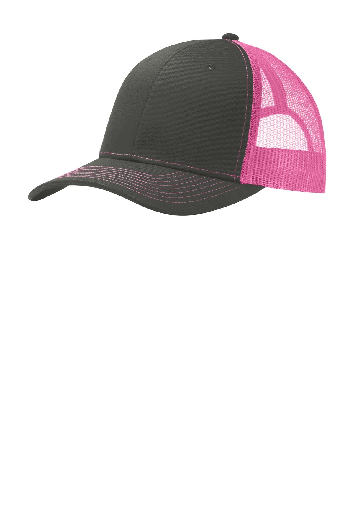 Port Authority Headwear OSFA / Grey Steel/ Neon Pink Port Authority Snapback Trucker Cap. C112