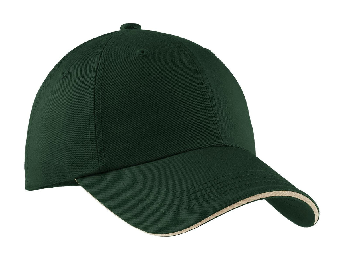 Port Authority Headwear OSFA / Hunter/ Stone Port Authority Sandwich Bill Cap with Striped Closure. C830