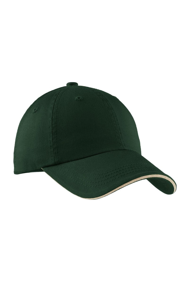 Port Authority Headwear OSFA / Hunter/ Stone Port Authority® Sandwich Bill Cap with Striped Closure.  C830