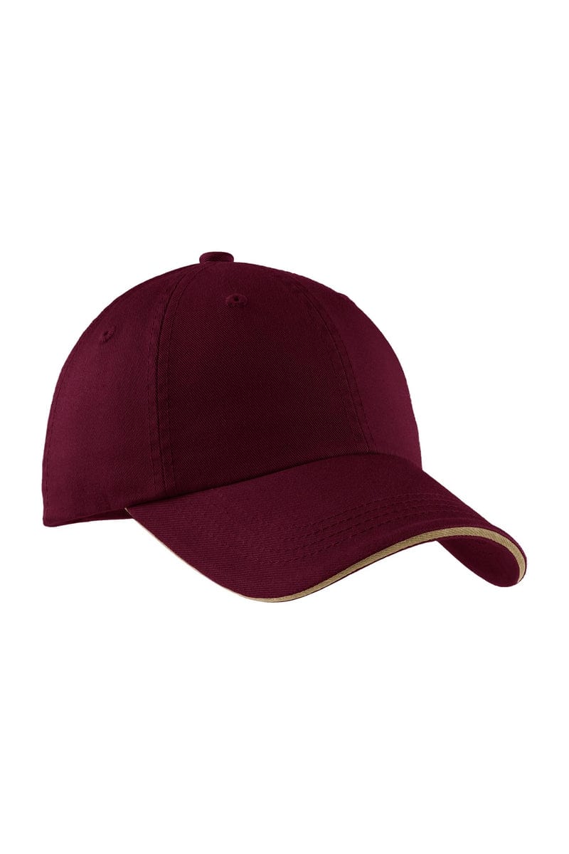 Port Authority Headwear OSFA / Maroon/ Khaki Port Authority® Sandwich Bill Cap with Striped Closure.  C830