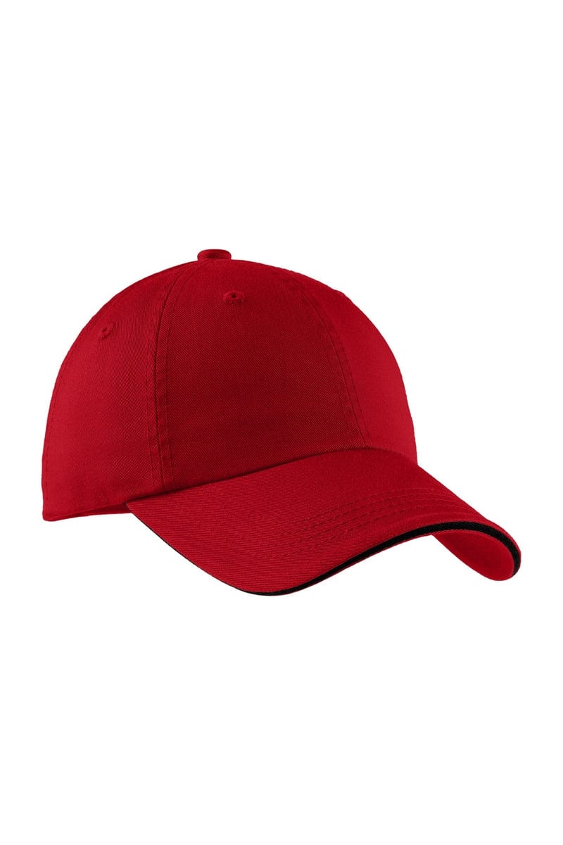 Port Authority Headwear OSFA / Red/ Black Port Authority® Sandwich Bill Cap with Striped Closure.  C830