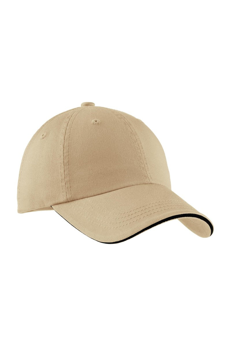 Port Authority Headwear OSFA / Stone/ Black Port Authority® Sandwich Bill Cap with Striped Closure.  C830