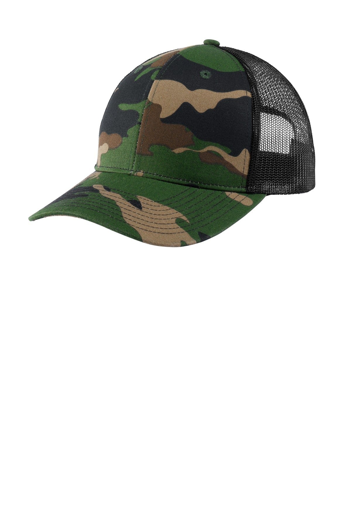 Port Authority Headwear OSFA / Woodland Camo/ Black Port Authority Snapback Trucker Cap. C112