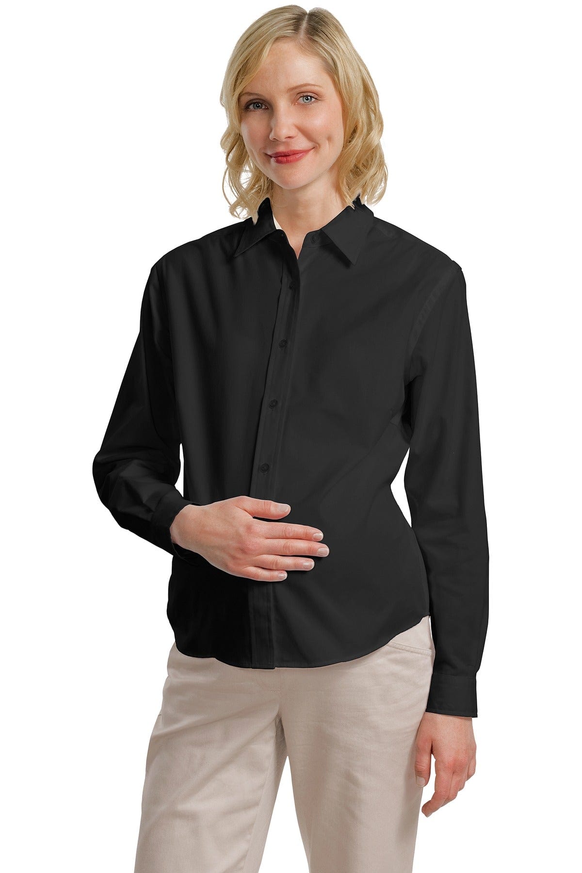 Port Authority Ladies XS / Black/Light Stone DISCONTINUED  Port Authority ®  Maternity Long Sleeve Easy Care Shirt.  L608M