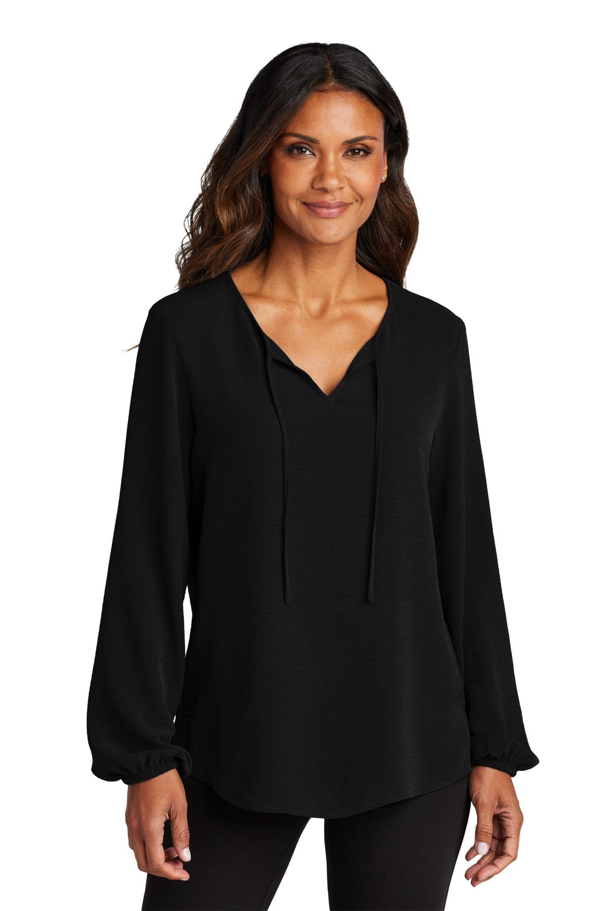 Port Authority Ladies S / Deep Black Port Authority LW714: Ladies Textured Crepe Blouse