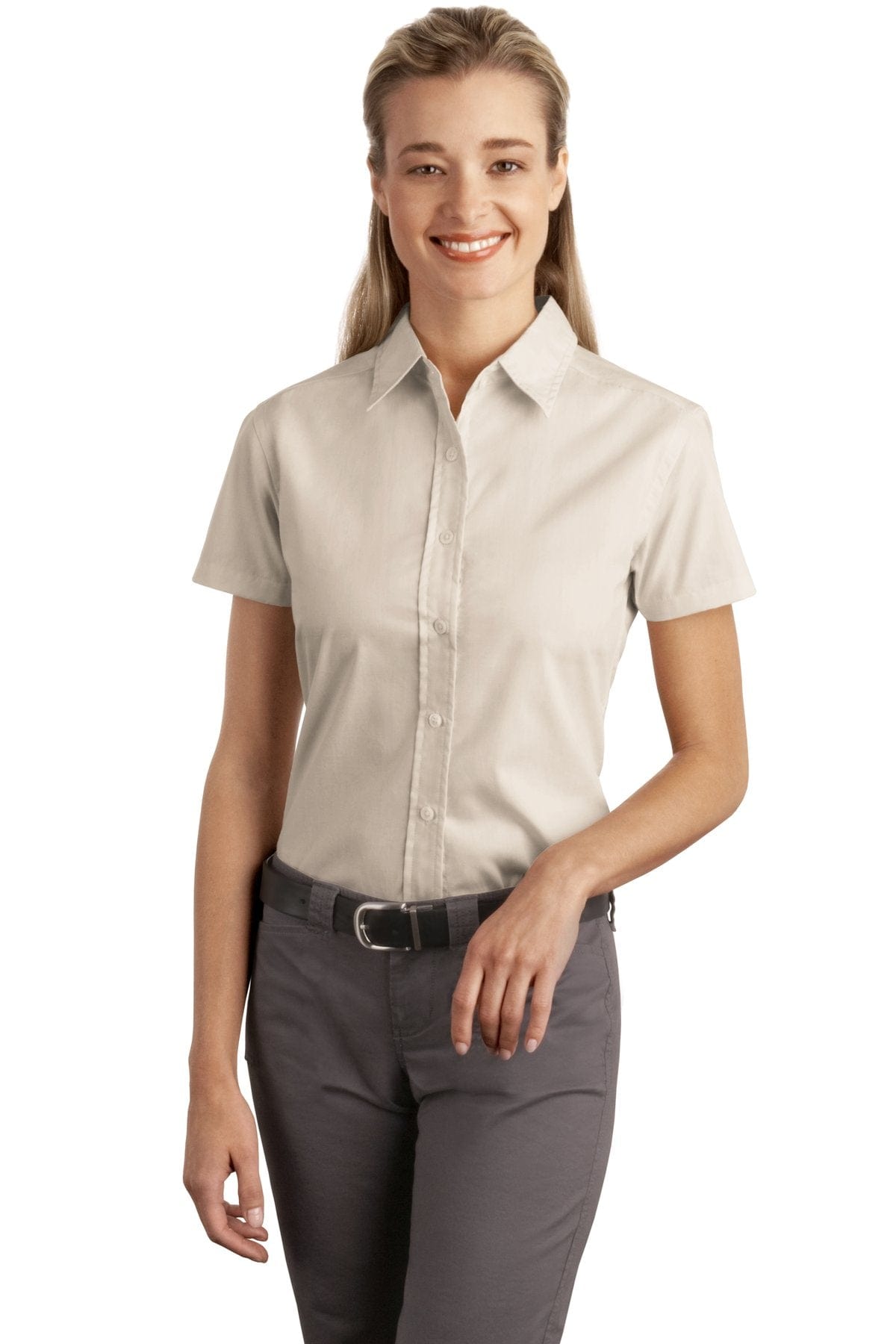 Port Authority Ladies XS / Light Stone DISCONTINUED  Port Authority® Ladies Short Sleeve Easy Care, Soil Resistant Shirt.  L507