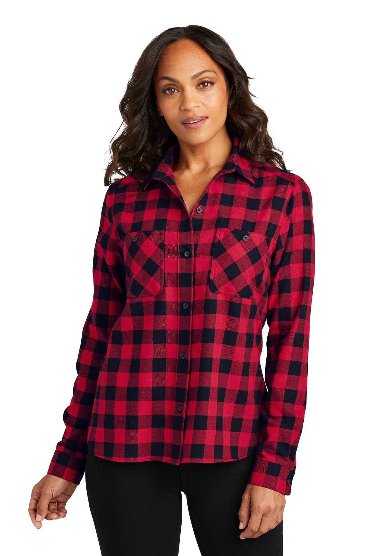Port Authority Ladies XS / Red/ Black Buffalo Check Port Authority LW669: Ladies Plaid Flannel Shirt