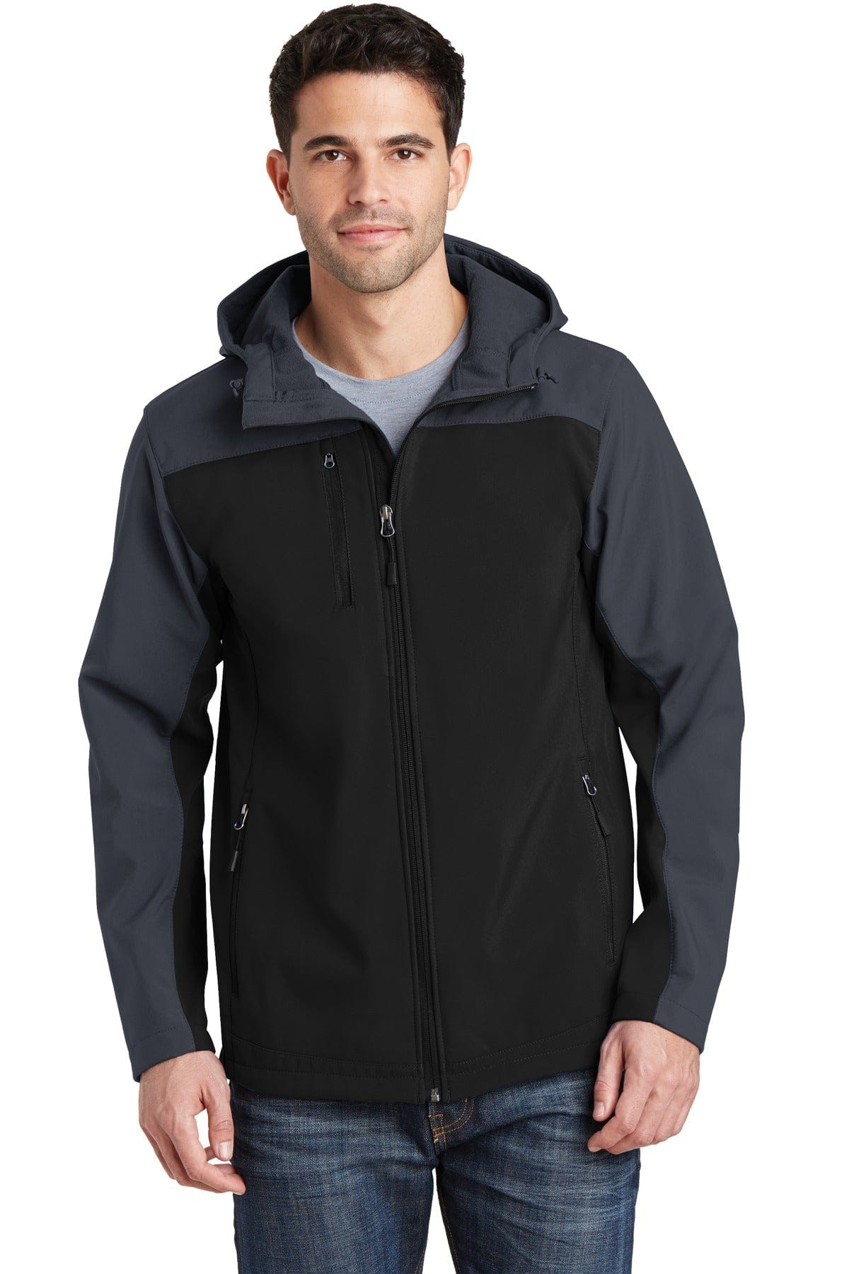Port Authority Outerwear XS / Black/ Battleship Grey Port Authority®  Hooded Core Soft Shell Jacket. J335