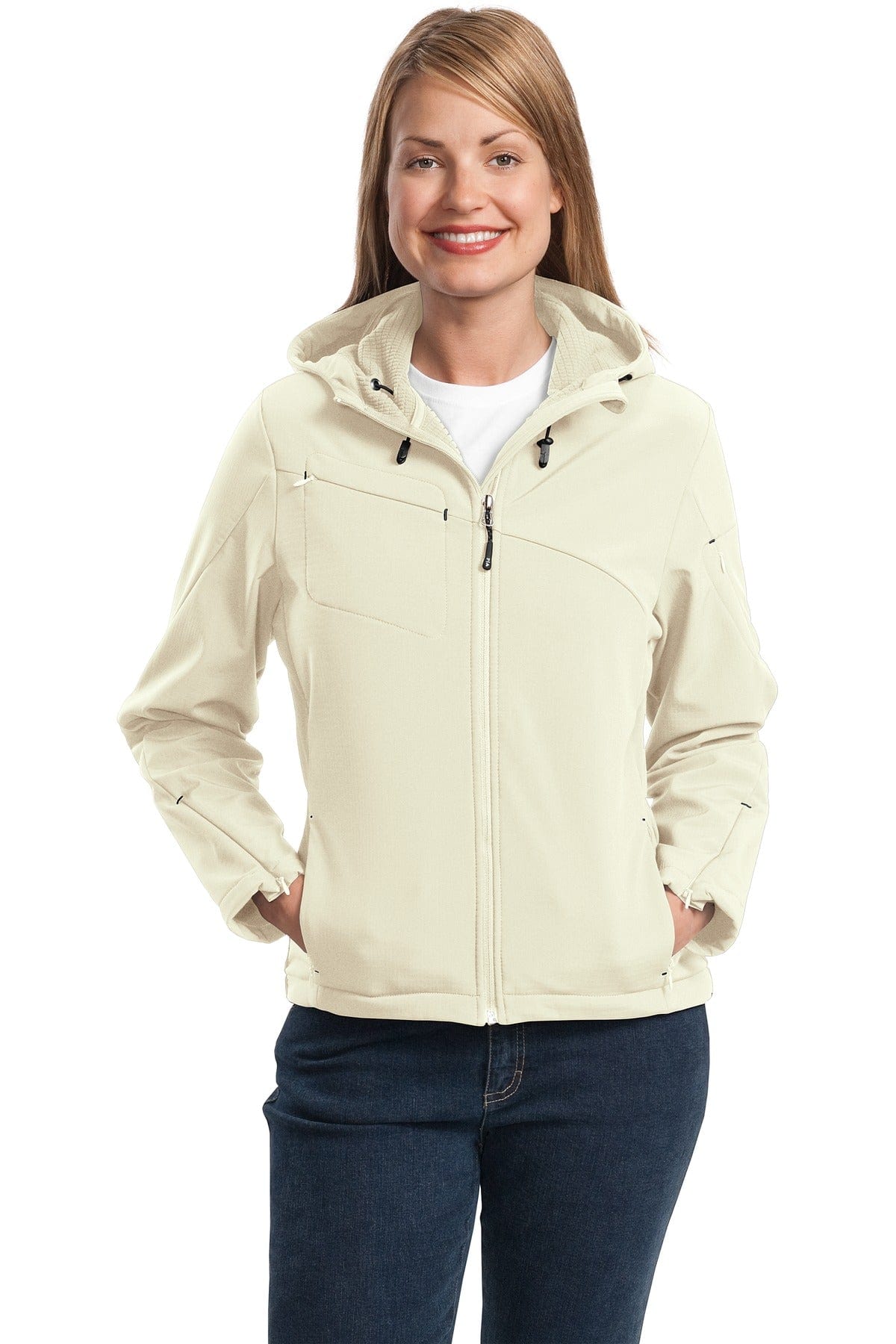 Port Authority Outerwear XS / Chalk White/ Charcoal Port Authority ®  Ladies Textured Hooded Soft Shell Jacket. L706