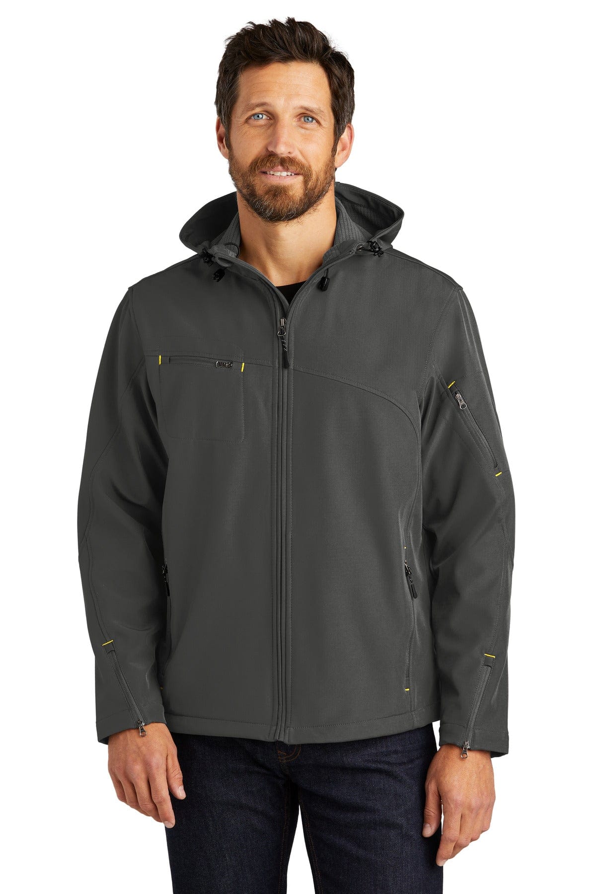 Port Authority Outerwear XS / Charcoal/ Lemon Yellow Port Authority®  Textured Hooded Soft Shell Jacket. J706