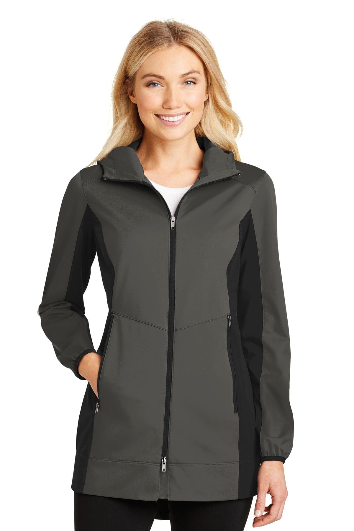 Port Authority Outerwear XS / Grey Steel/ Deep Black Port Authority ®  Ladies Active Hooded Soft Shell Jacket. L719
