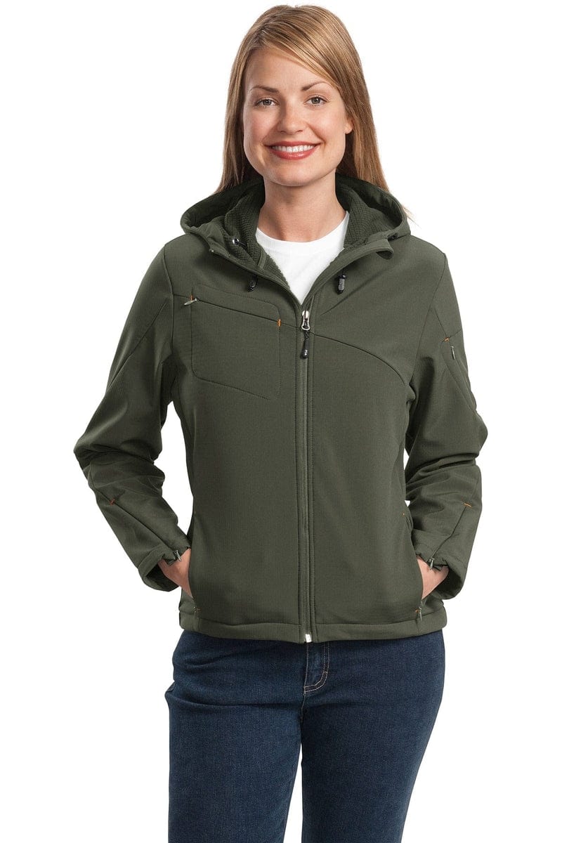 Port Authority Outerwear XS / Mineral Green/ Soft Orange Port Authority ®  Ladies Textured Hooded Soft Shell Jacket. L706