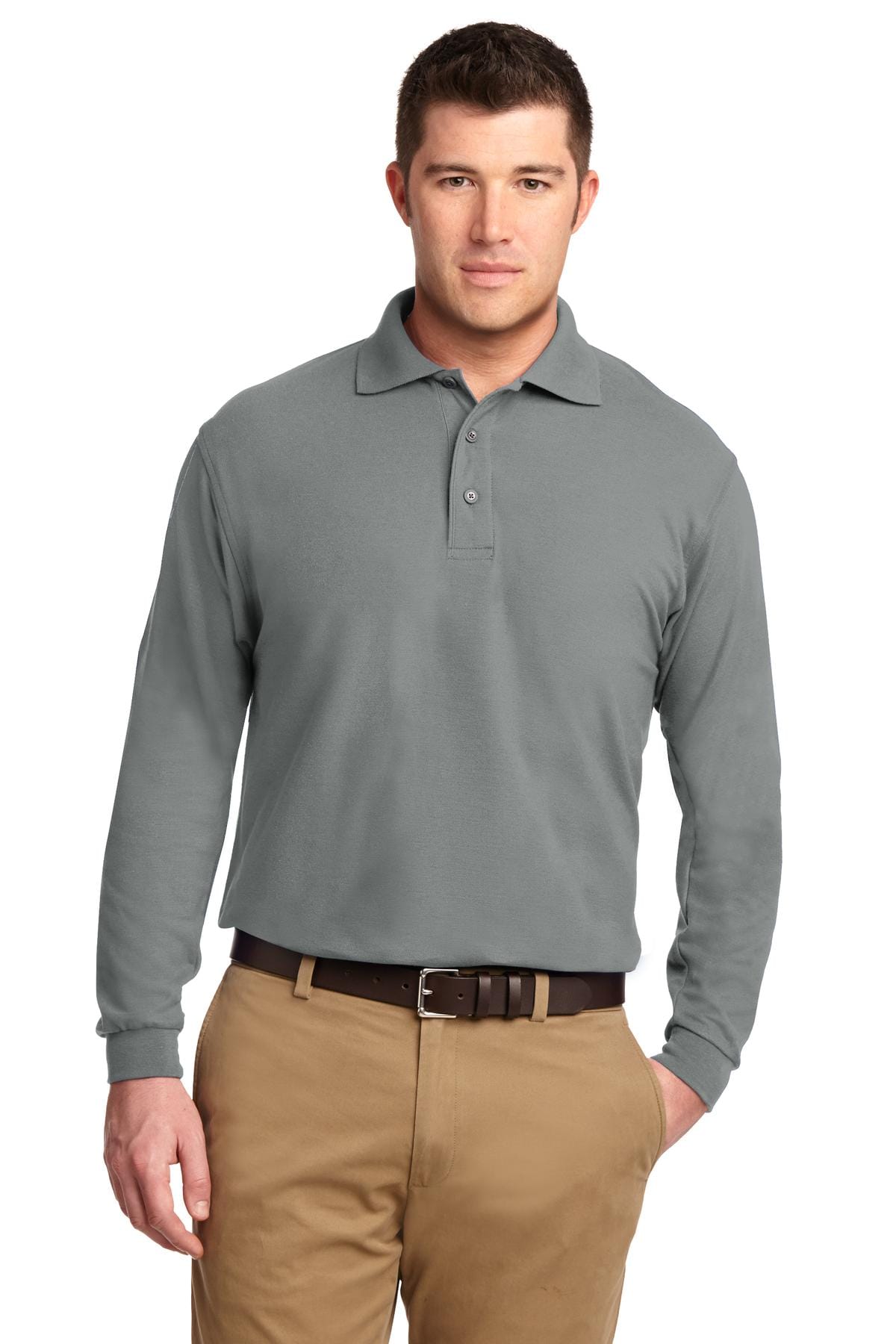 Port Authority Polos/Knits LT / Cool Grey Port Authority ®  Tall Silk Touch™ Long Sleeve Polo. TLK500LS