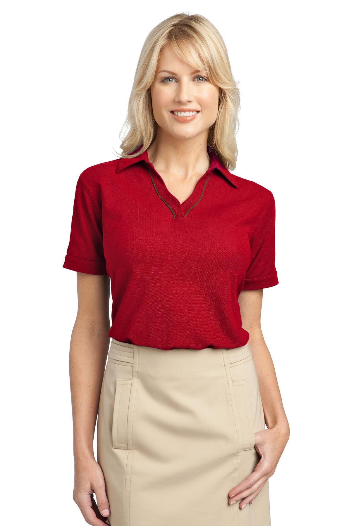 Port Authority Polos/Knits S / Red/Steel Grey DISCONTINUED Port Authority ®  Ladies Silk Touch™ Piped Polo. L502