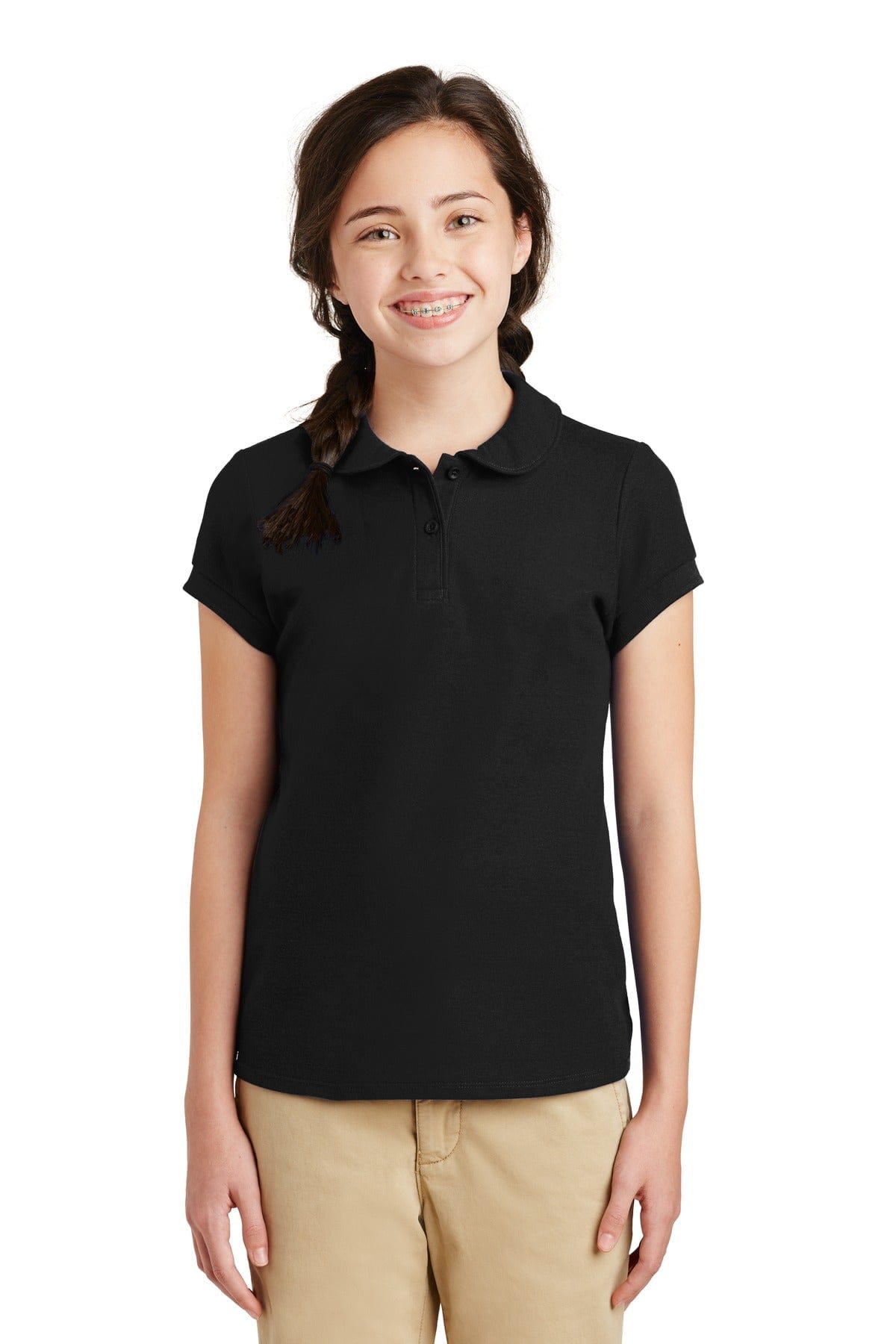 Port Authority Polos/Knits XS / Black Port Authority Girls Silk Touch Peter Pan Collar Polo. YG503