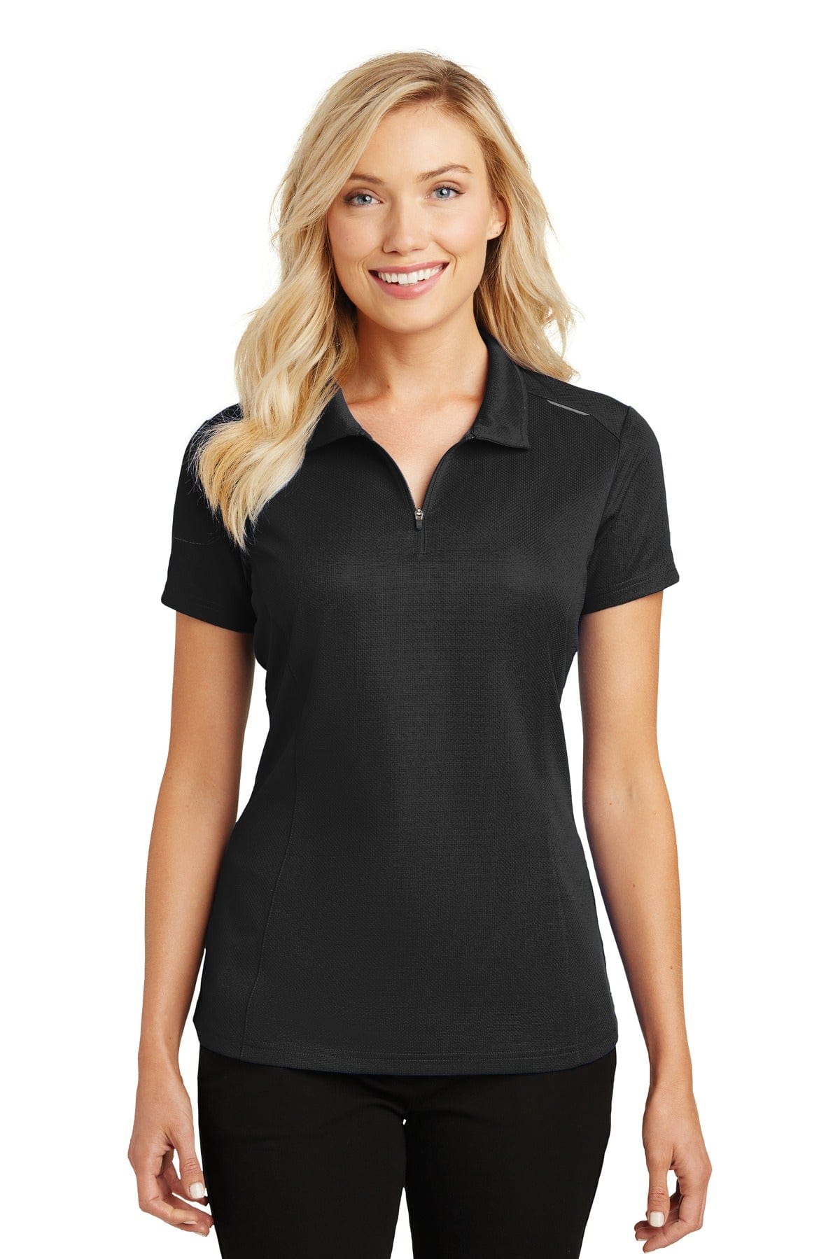 Port Authority Polos/Knits XS / Black Port Authority ®  Ladies Pinpoint Mesh Zip Polo. L580