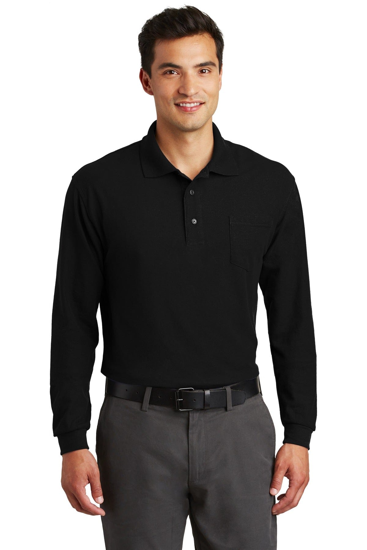 Port Authority Polos/Knits XS / Black Port Authority®  Long Sleeve Silk Touch™ Polo with Pocket.  K500LSP