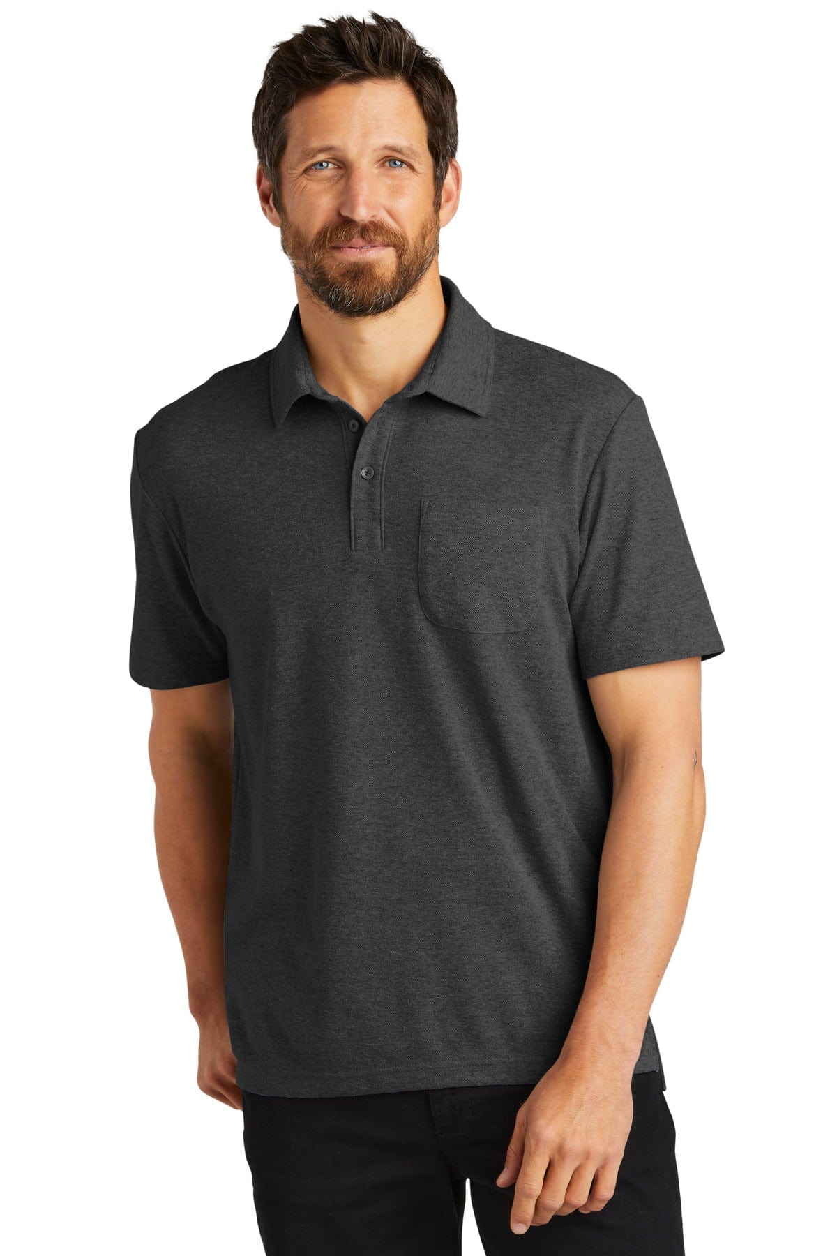 Port Authority Polos/Knits M / Charcoal Heather Port Authority K868: C-FREE Cotton Blend Pique Pocket Polo