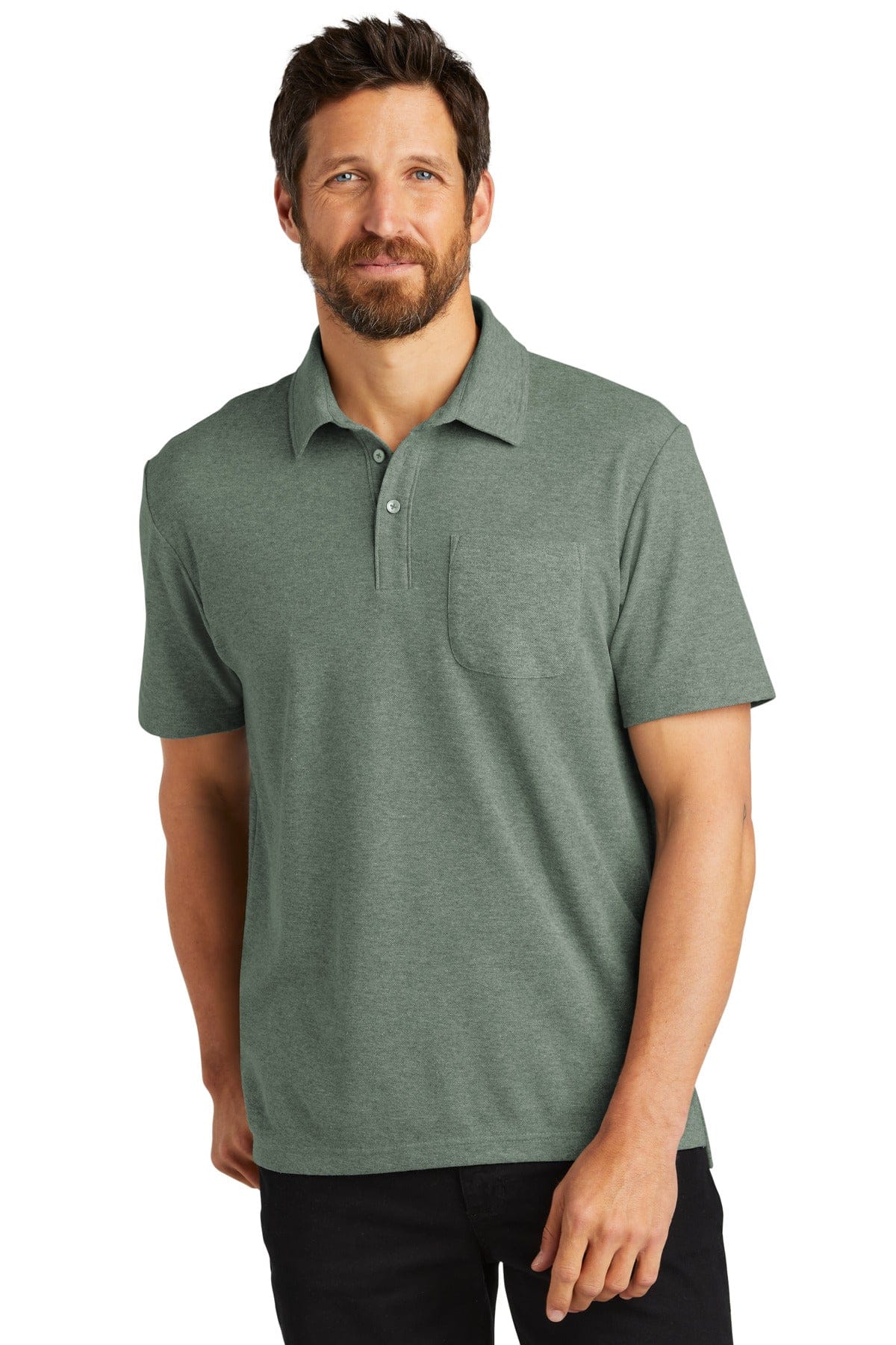Port Authority Polos/Knits XS / Dark Green Heather Port Authority K868: C-FREE Cotton Blend Pique Pocket Polo
