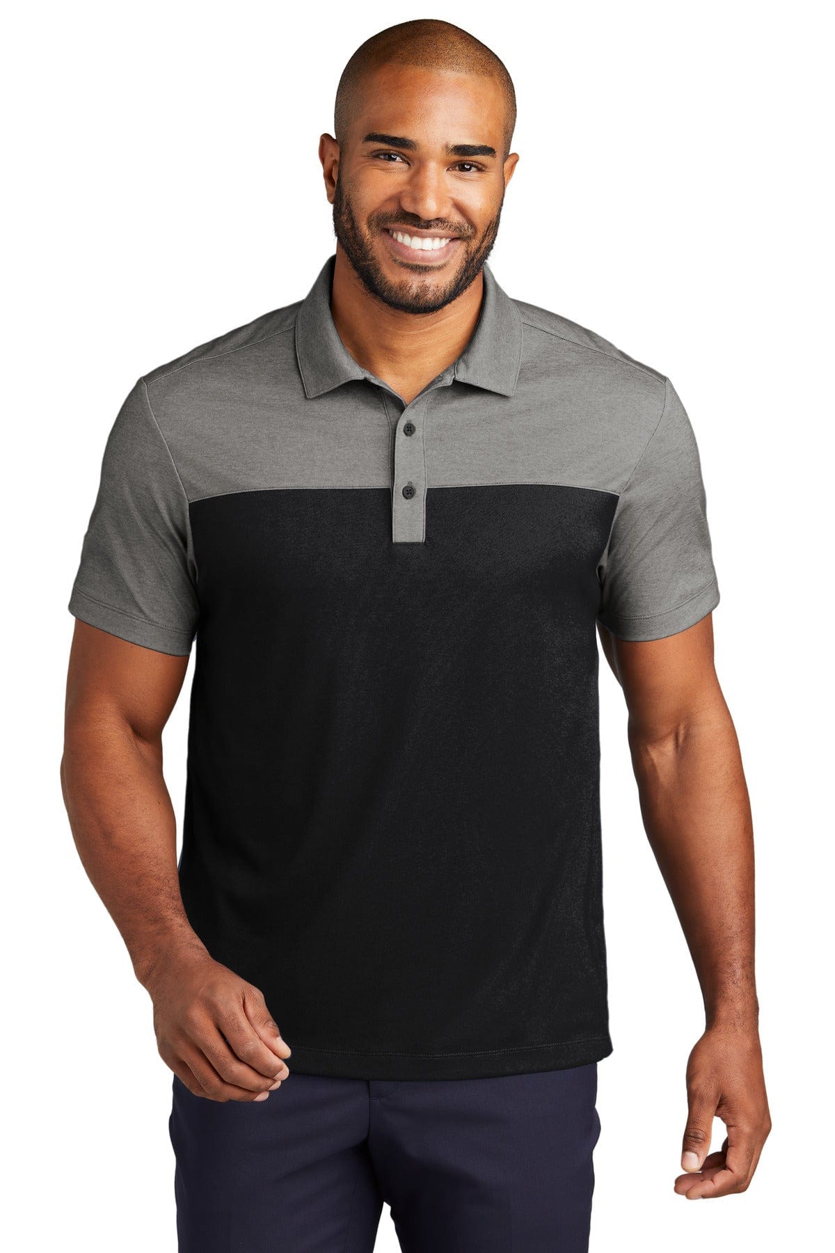 Port Authority Polos/Knits XS / Deep Black/ Charcoal Heather Port Authority K831: Fine Pique Blend Blocked Polo