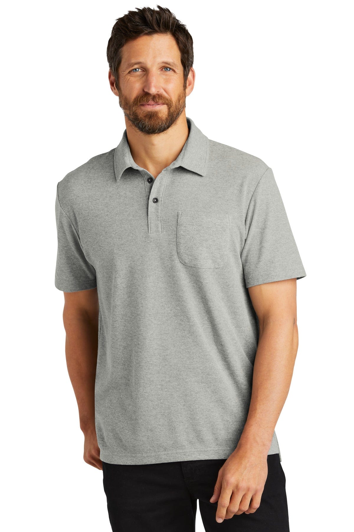 Port Authority Polos/Knits M / Deep Smoke Heather Port Authority K868: C-FREE Cotton Blend Pique Pocket Polo