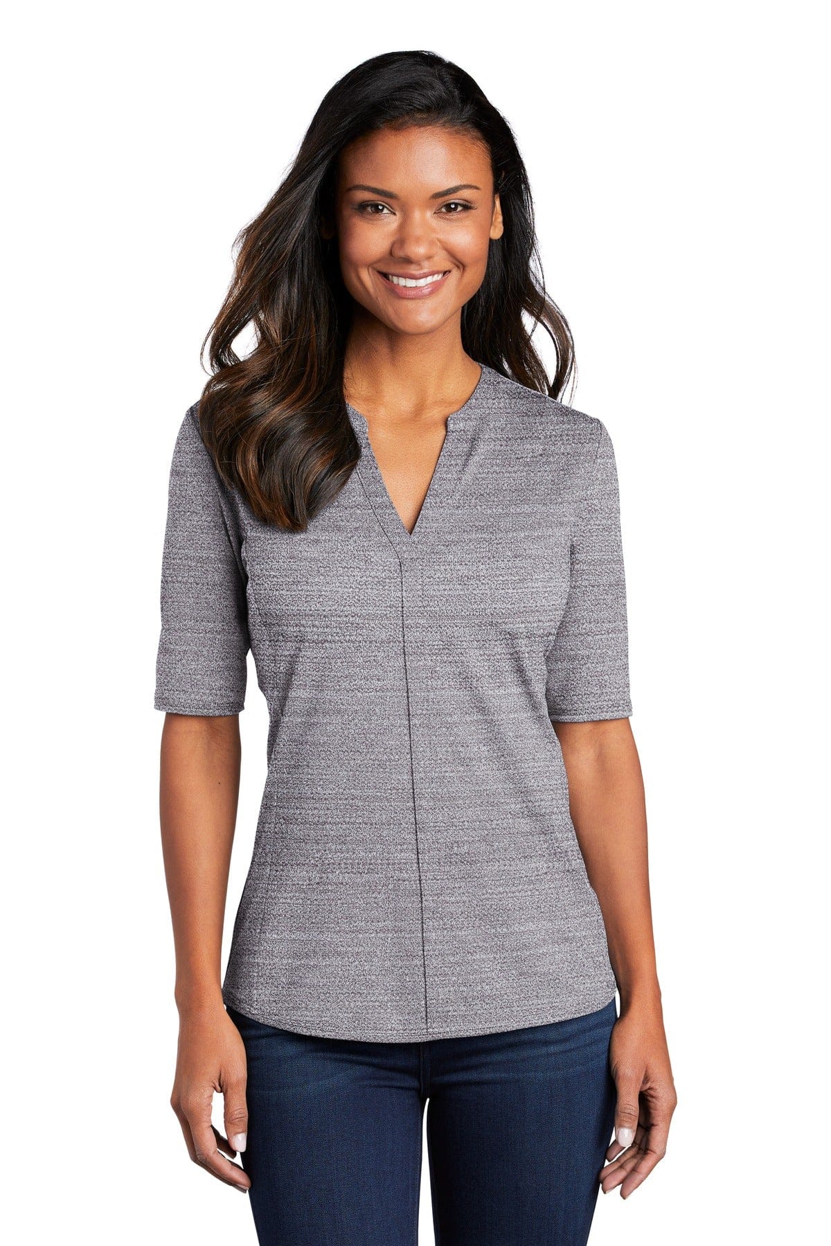 Port Authority Polos/Knits XS / Graphite/ White Port Authority  ®  Ladies Stretch Heather Open Neck Top  LK583