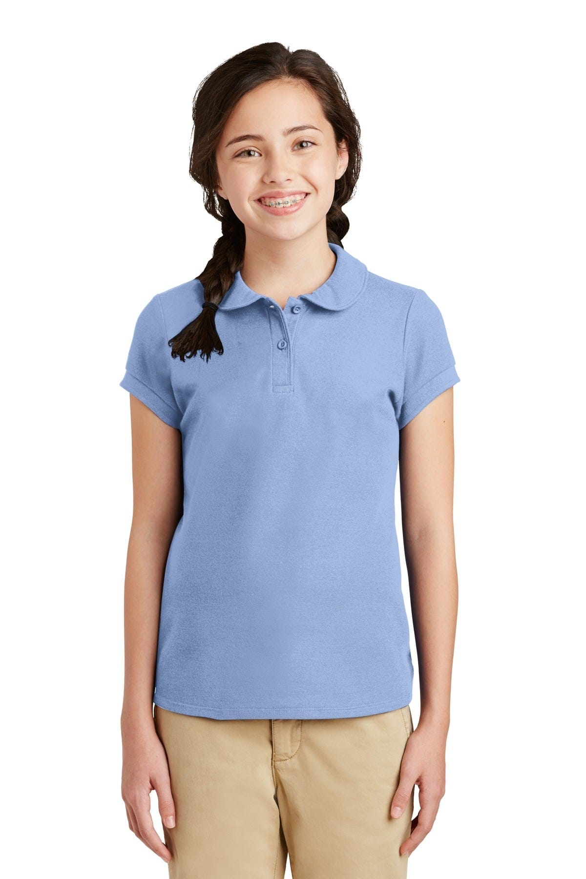 Port Authority Polos/Knits XS / Light Blue Port Authority Girls Silk Touch Peter Pan Collar Polo. YG503