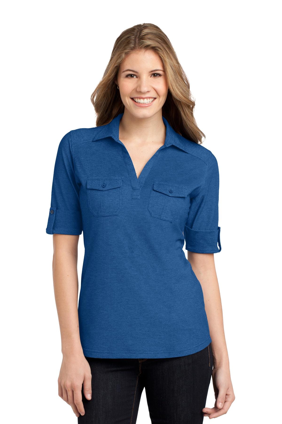 Port Authority Polos/Knits XS / Marina Blue/ True Navy DISCONTINUED  Port Authority ®  Ladies Oxford Pique Double Pocket Polo. L557