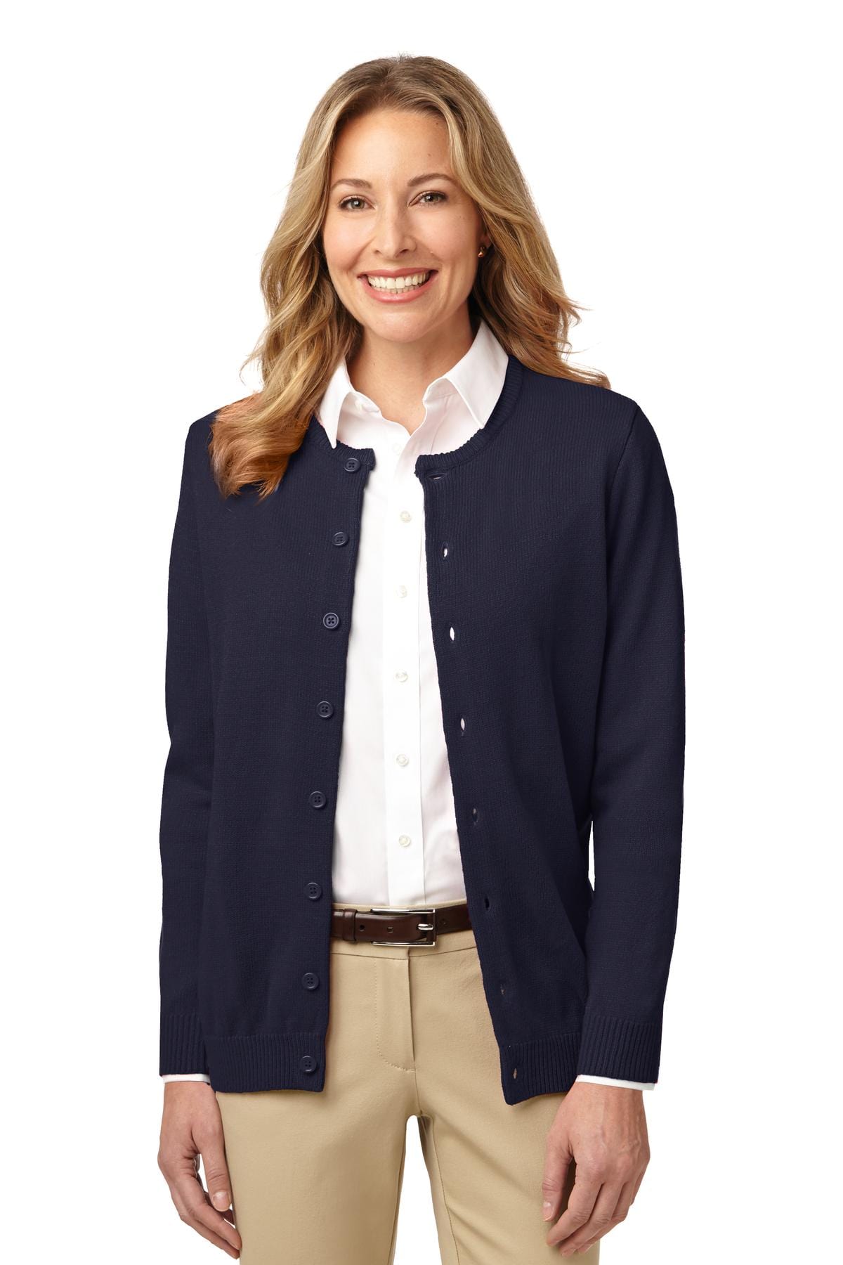 Port Authority Polos/Knits XXL / Navy DISCONTINUED  Port Authority ®  Ladies Value Jewel-Neck Cardigan Sweater. LSW304