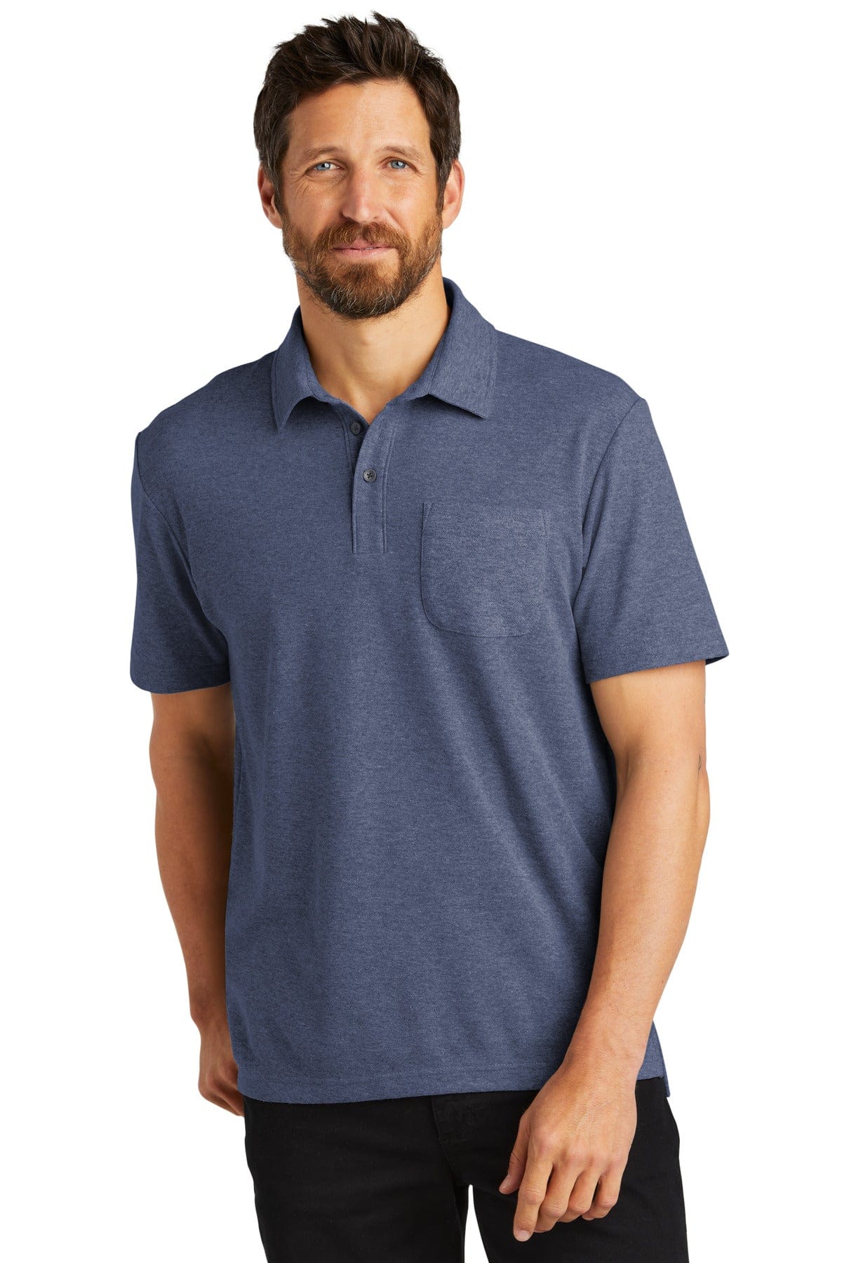 Port Authority Polos/Knits M / Navy Heather Port Authority K868: C-FREE Cotton Blend Pique Pocket Polo